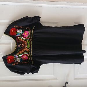 Black Embroidered Mexican Fiesta Blouse